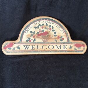 Vintage Primitive Wooden Welcome Door Topper, Wall Sign Birds& Nest